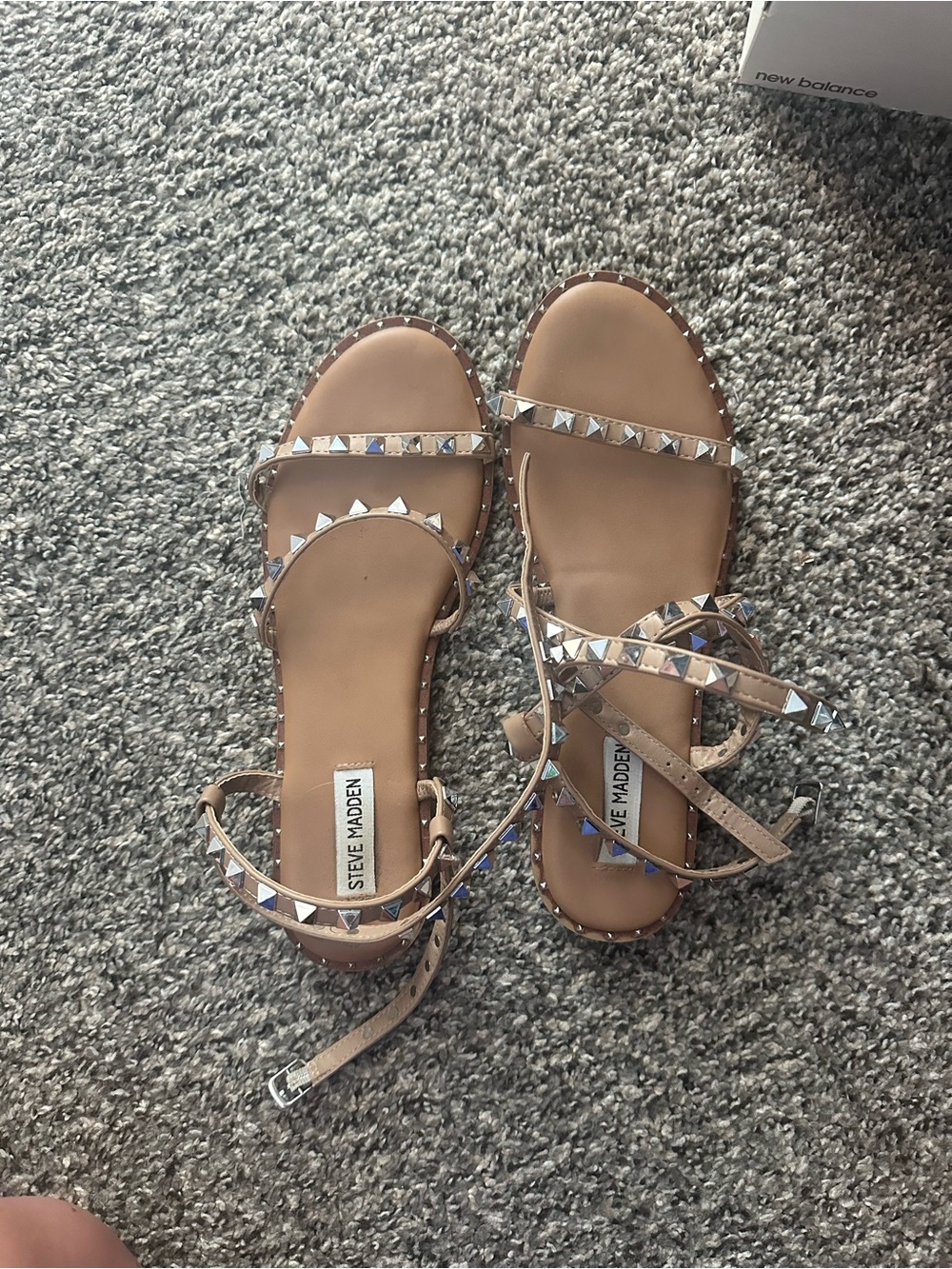 Steve Madden Beige Pyramid Stud Ankle-Strap Sandals
